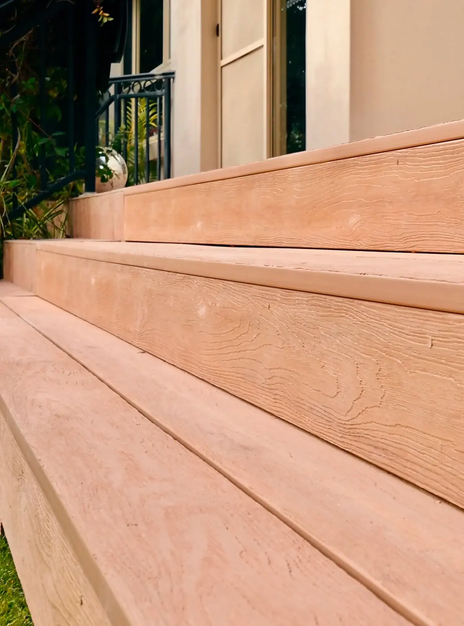 Composite deck steps with wrapped treads