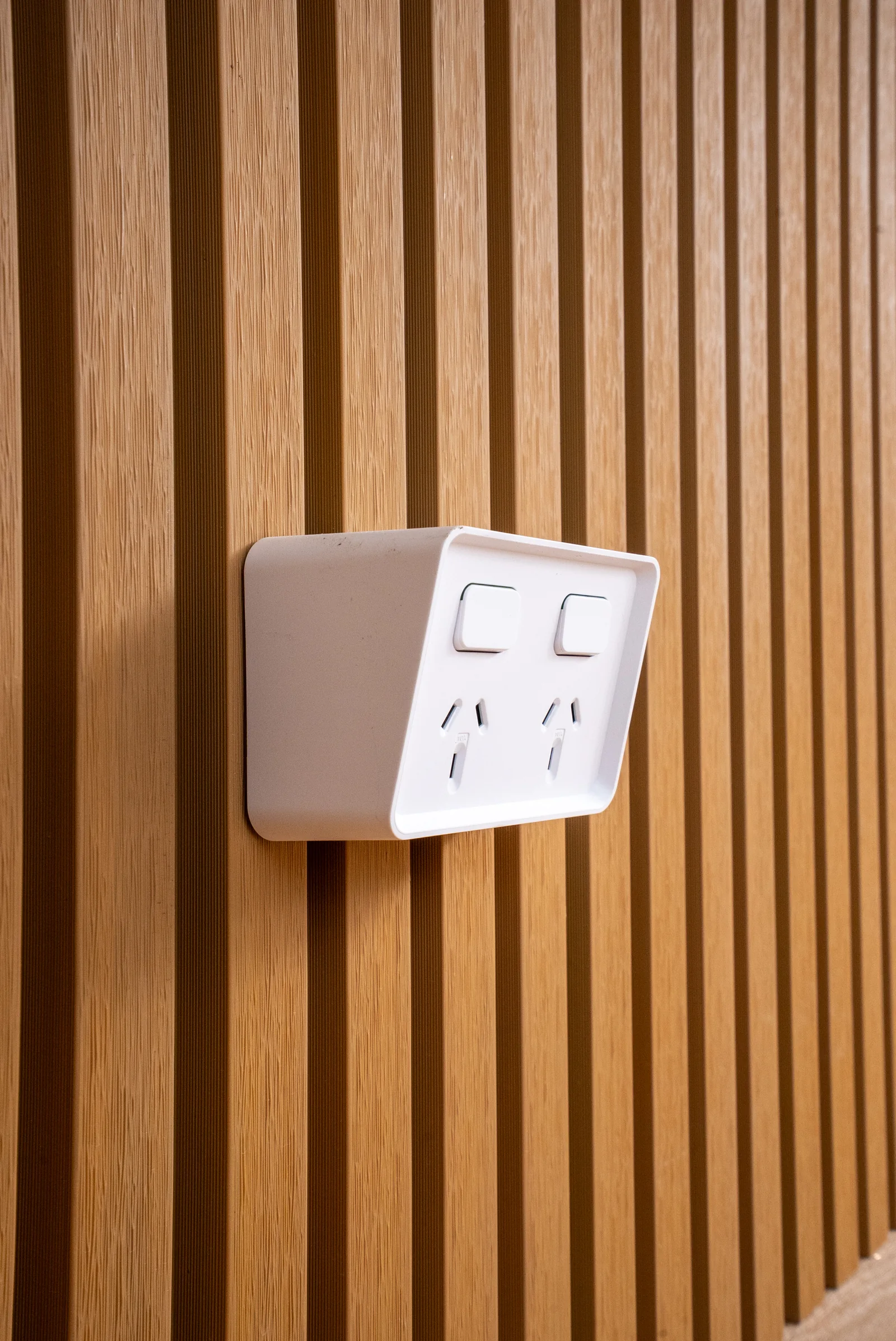 Weatherproof power point set into the batten wall
